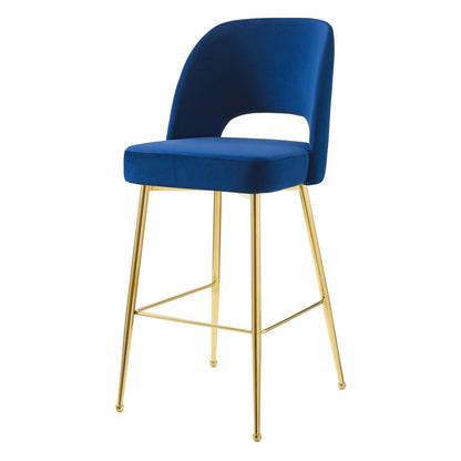 Rouse Performance Velvet Bar Stool, Velvet, Metal Steel, Blue Navy, 20390