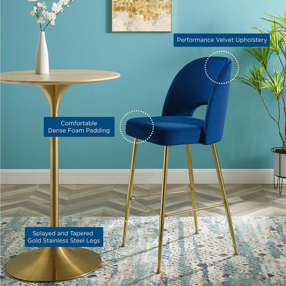 Rouse Performance Velvet Bar Stool, Velvet, Metal Steel, Blue Navy, 20390