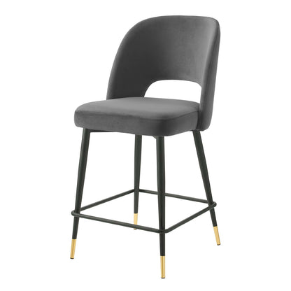 Rouse Performance Velvet Counter Stool, Velvet, Metal Steel, Dark Grey Gray, 20393