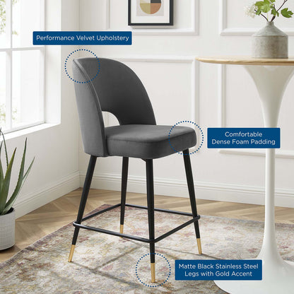 Rouse Performance Velvet Counter Stool, Velvet, Metal Steel, Dark Grey Gray, 20393
