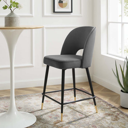 Rouse Performance Velvet Counter Stool, Velvet, Metal Steel, Dark Grey Gray, 20393