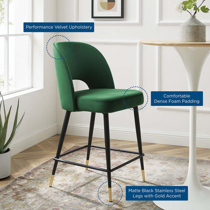 Rouse Performance Velvet Counter Stool, Velvet, Metal Steel, Green, 20394