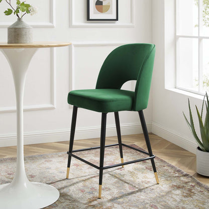 Rouse Performance Velvet Counter Stool, Velvet, Metal Steel, Green, 20394