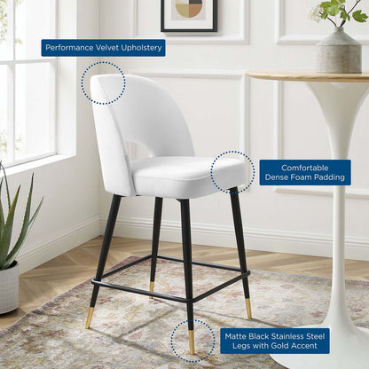 Rouse Performance Velvet Counter Stool, Velvet, Metal Steel, White, 20397