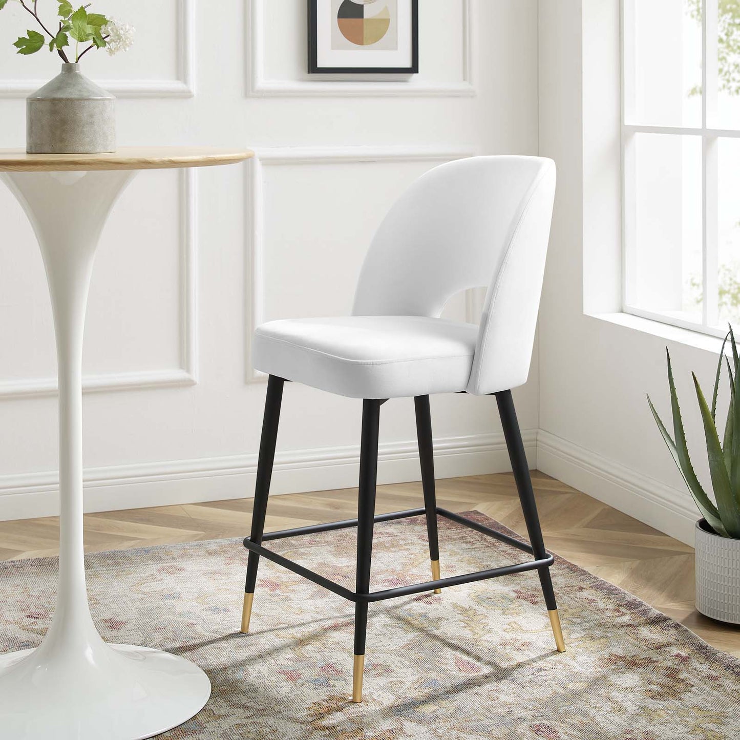 Rouse Performance Velvet Counter Stool, Velvet, Metal Steel, White, 20397