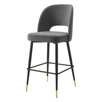 Rouse Performance Velvet Bar Stool, Velvet, Metal Steel, Dark Grey Gray, 20398