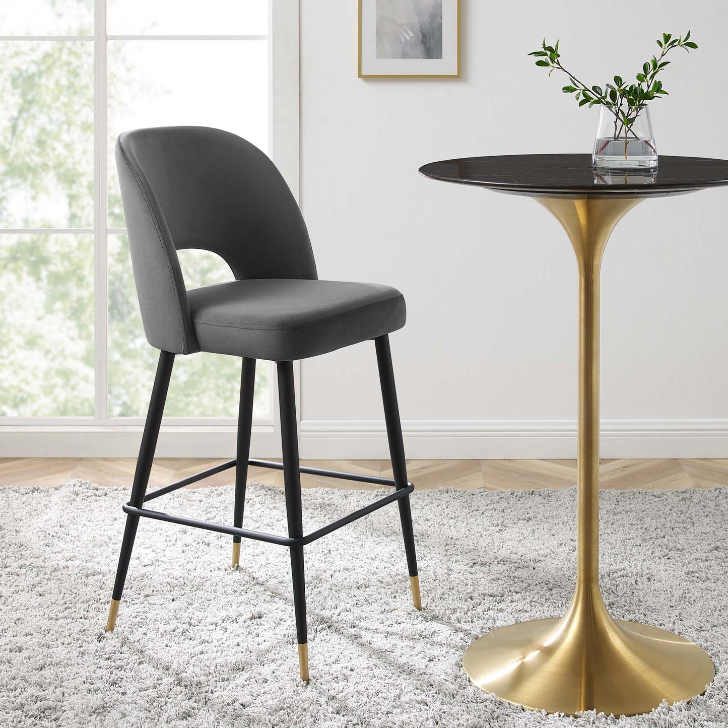 Rouse Performance Velvet Bar Stool, Velvet, Metal Steel, Dark Grey Gray, 20398