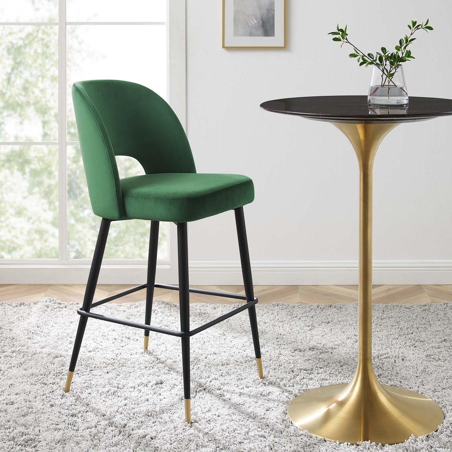 Rouse Performance Velvet Bar Stool, Velvet, Metal Steel, Green, 20399