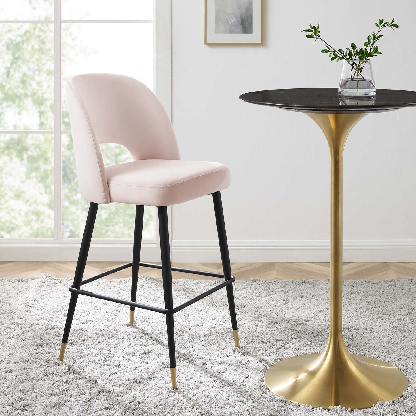 Rouse Performance Velvet Bar Stool, Velvet, Metal Steel, Pink, 20401