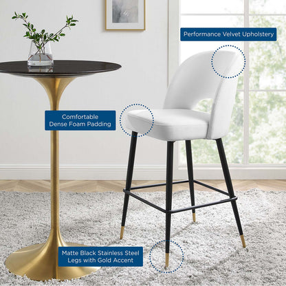 Rouse Performance Velvet Bar Stool, Velvet, Metal Steel, White, 20402
