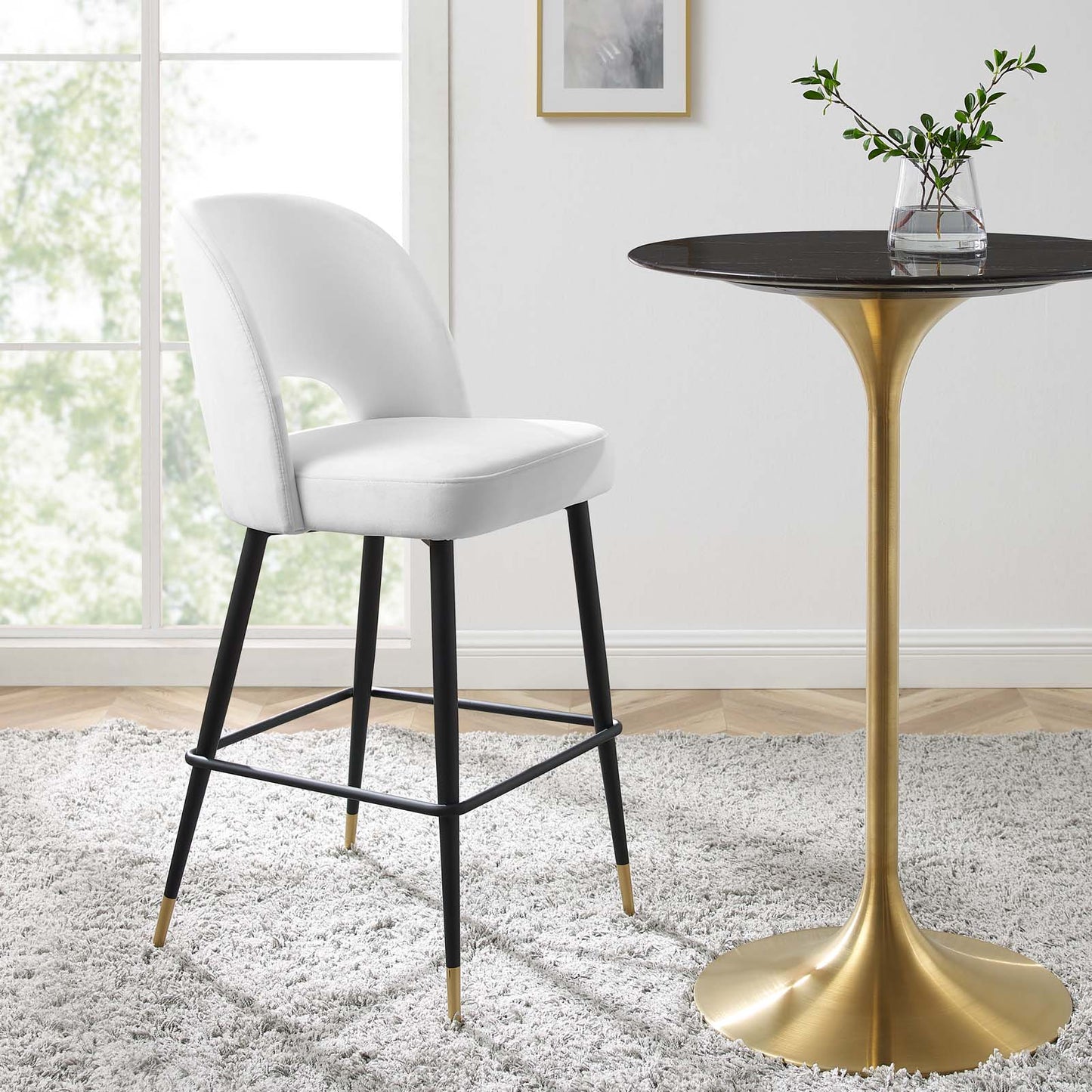 Rouse Performance Velvet Bar Stool, Velvet, Metal Steel, White, 20402