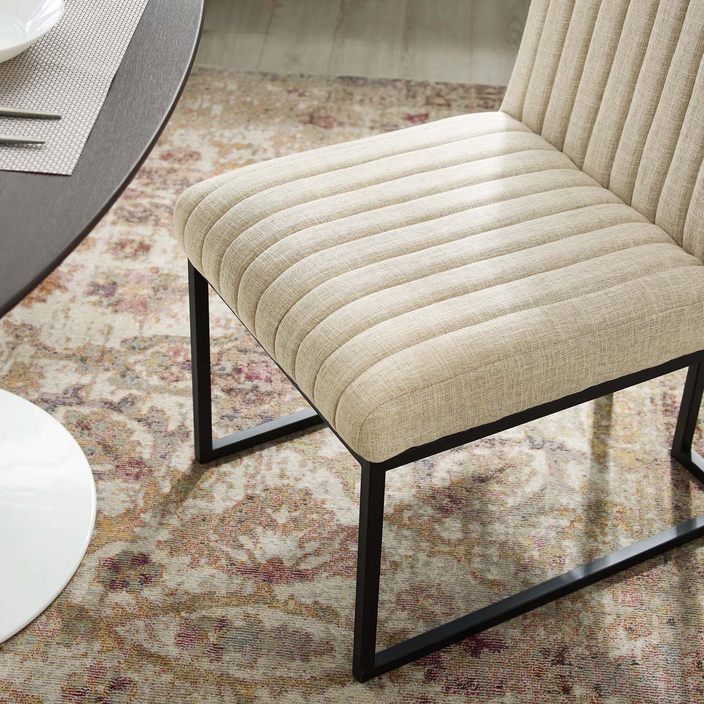 Indulge Channel Tufted Fabric Dining Chair, Fabric, Metal Steel, Beige, 20403