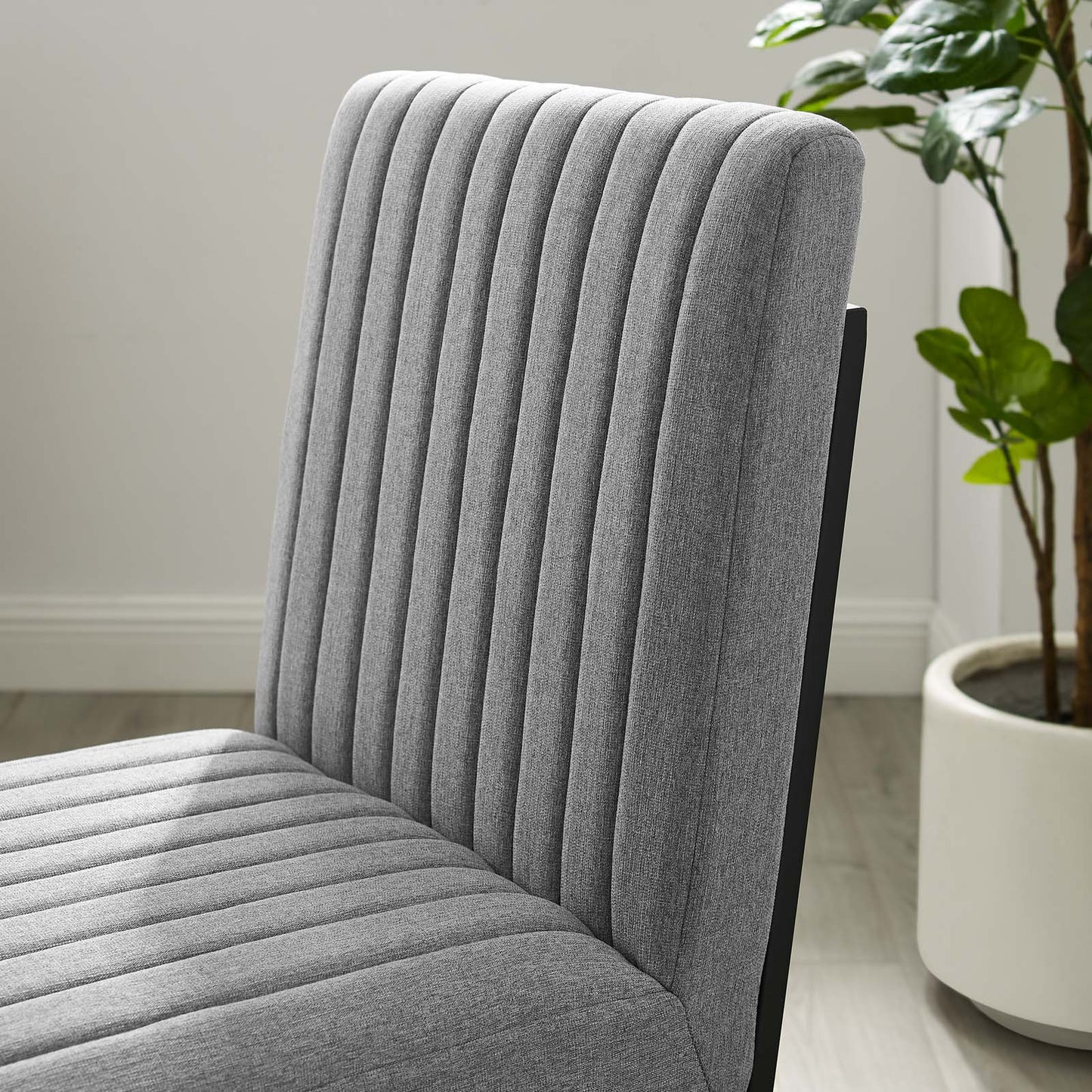 Indulge Channel Tufted Fabric Dining Chair, Fabric, Metal Steel, Light Grey Gray, 20404