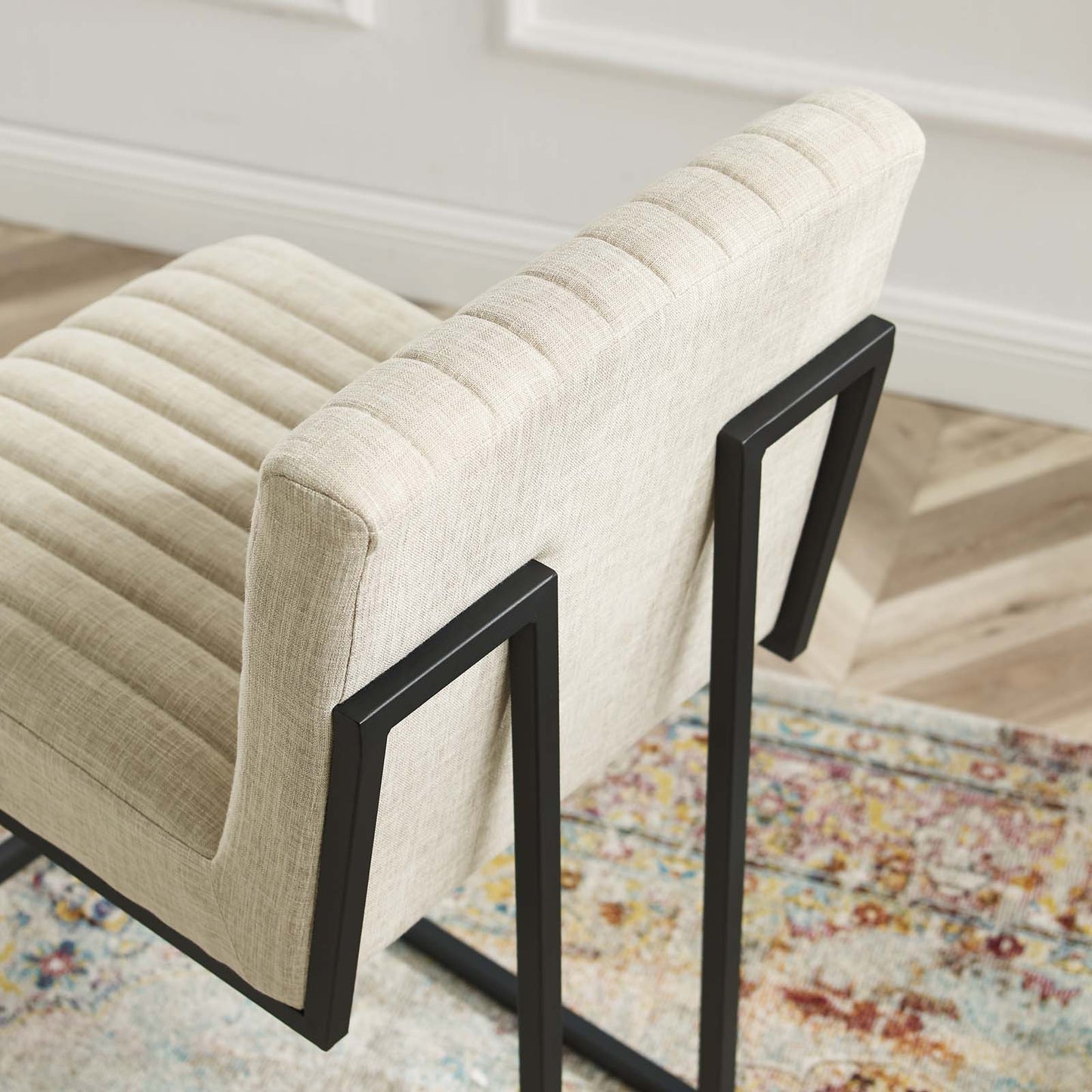 Indulge Channel Tufted Fabric Counter Stool, Fabric, Metal Steel, Beige, 20406