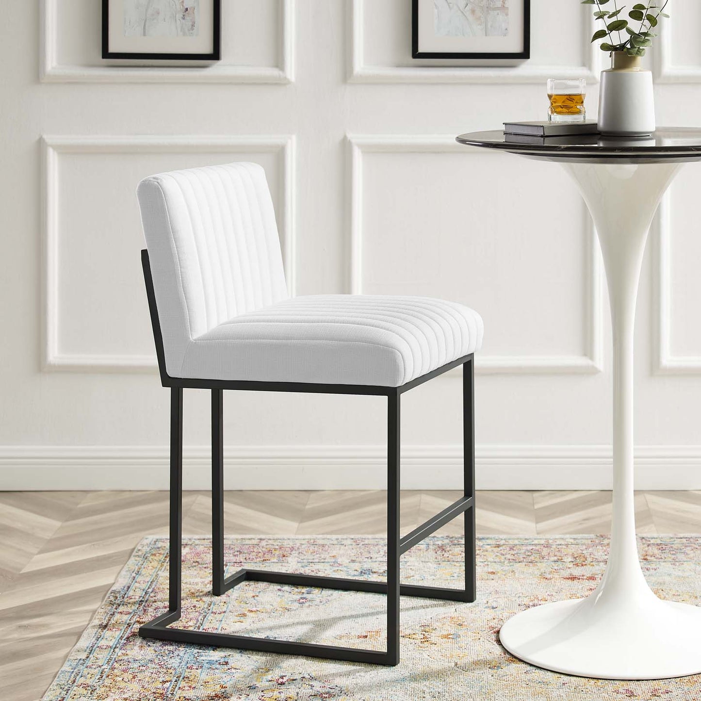 Indulge Channel Tufted Fabric Counter Stool, Fabric, Metal Steel, White, 20408