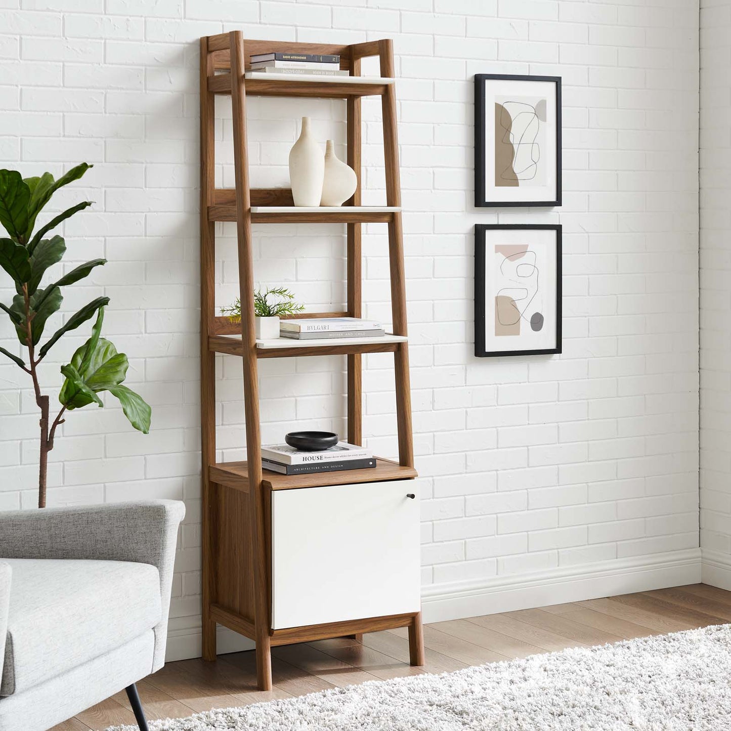 Bixby 21" Bookshelf, Wood, Brown Walnut White, 20412