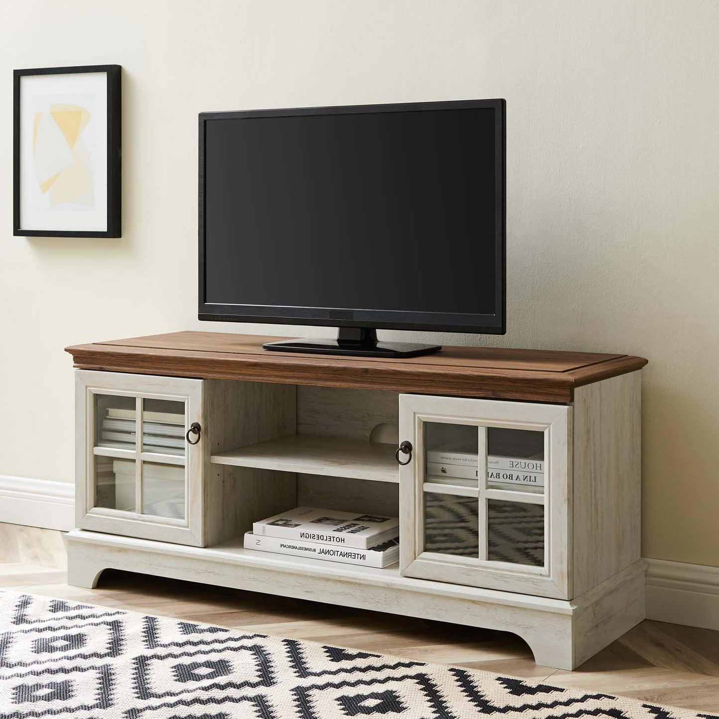 Pacific 47" TV Stand, Wood, Brown Walnut White, 20414