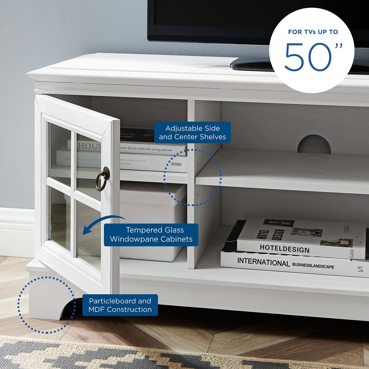 Pacific 47" TV Stand, Wood, White, 20415