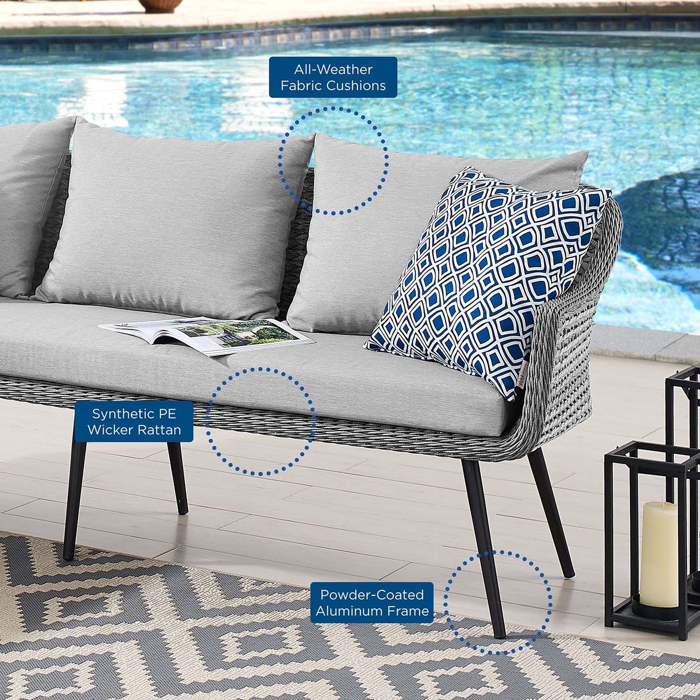 Endeavor Outdoor Patio Wicker Rattan Sectional Sofa, Rattan, Wicker, Grey Gray, 23608
