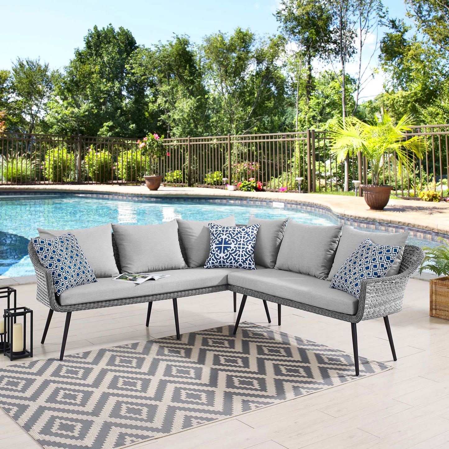 Endeavor Outdoor Patio Wicker Rattan Sectional Sofa, Rattan, Wicker, Grey Gray, 23608