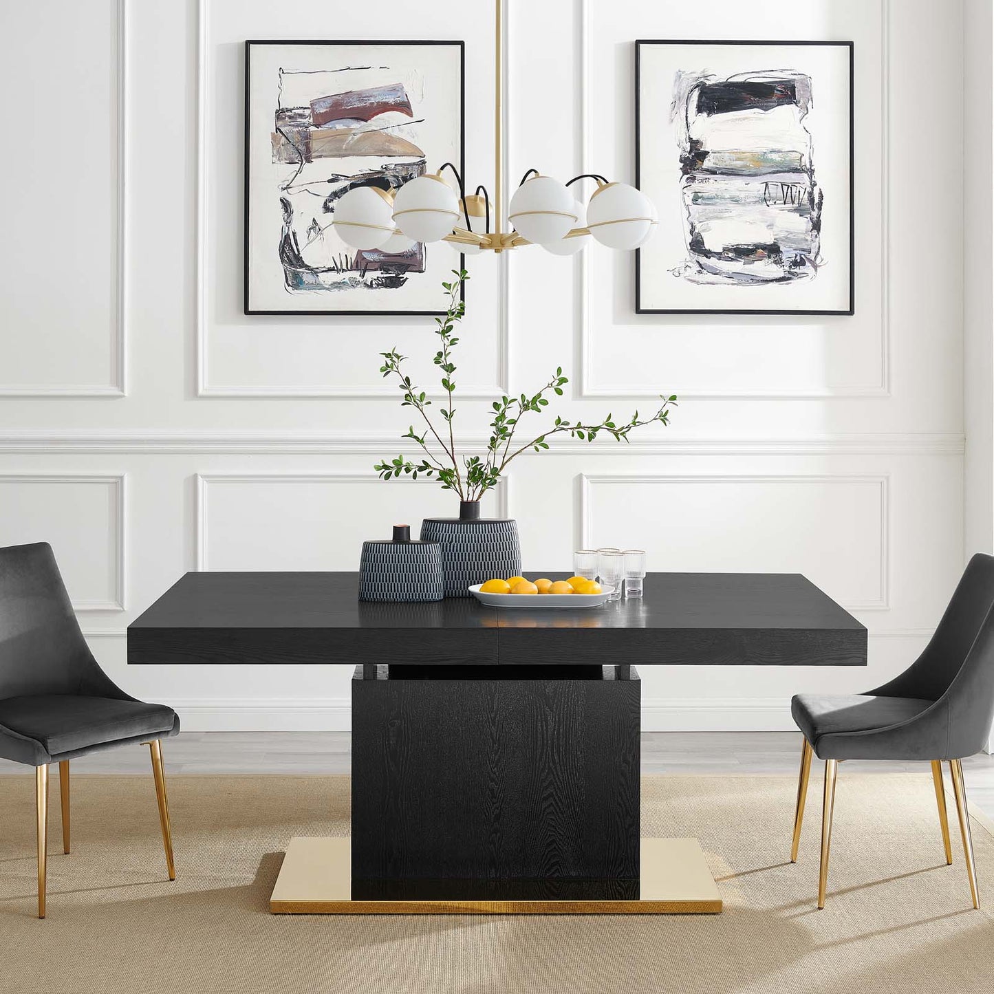 Vector Expandable Dining Table, Wood, Metal Steel, Black, Gold, 23323