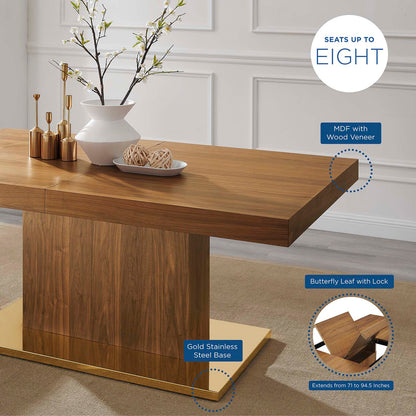 Vector Expandable Dining Table, Wood, Metal Steel, Brown Walnut Gold, 23324
