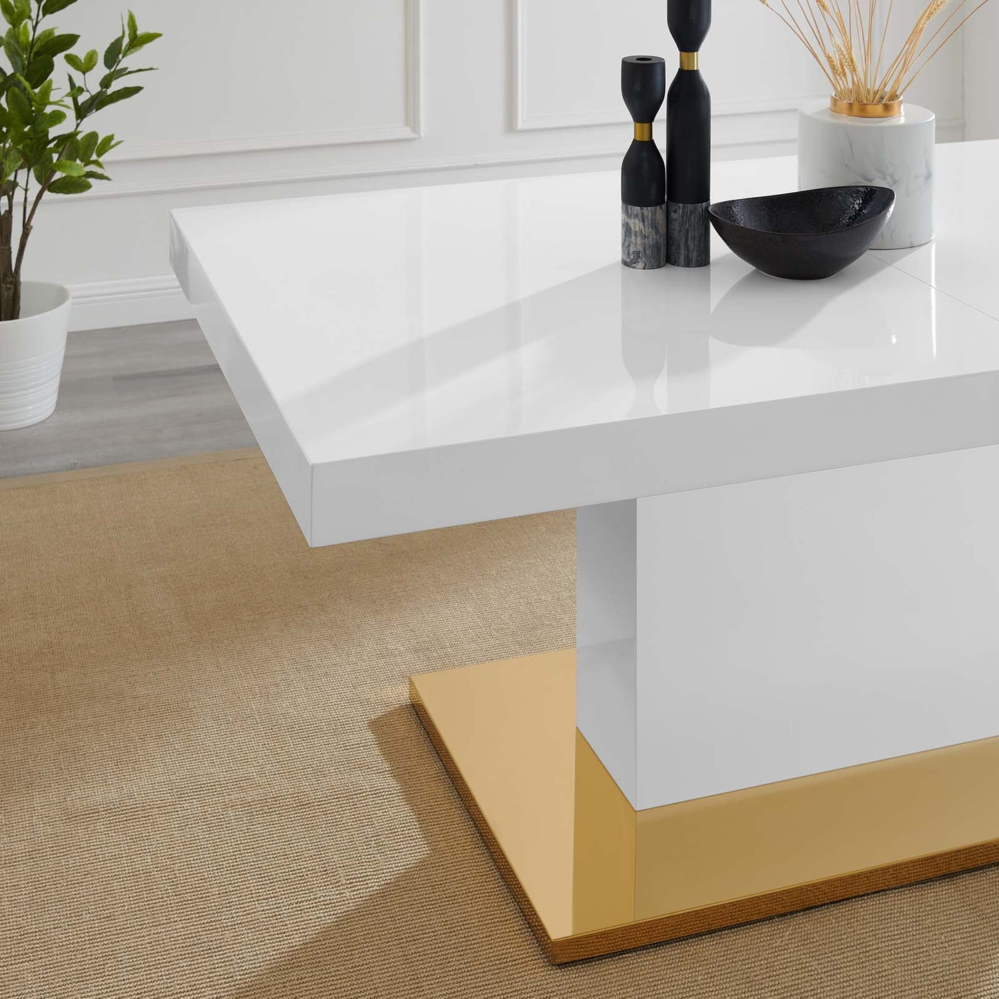 Vector Expandable Dining Table, Wood, Metal Steel, White Gold, 23325
