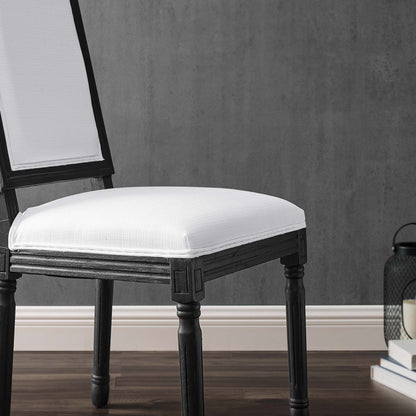 Court French Vintage Upholstered Fabric Dining Side Chair, Fabric, Wood, Black White, 23158