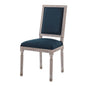 Court French Vintage Upholstered Fabric Dining Side Chair, Fabric, Wood, Brown Natural Blue, 23159