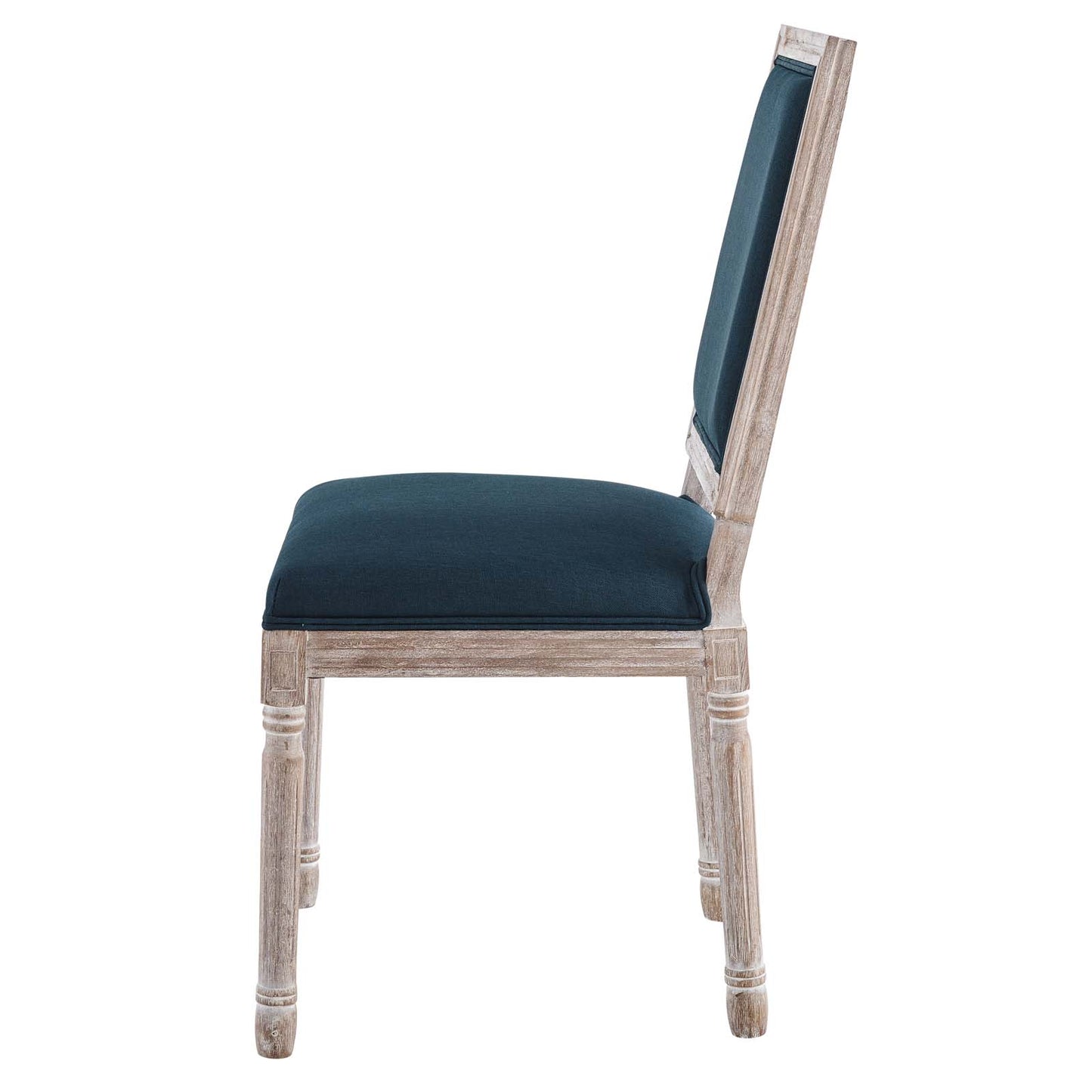 Court French Vintage Upholstered Fabric Dining Side Chair, Fabric, Wood, Brown Natural Blue, 23159