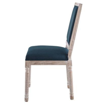 Court French Vintage Upholstered Fabric Dining Side Chair, Fabric, Wood, Brown Natural Blue, 23159