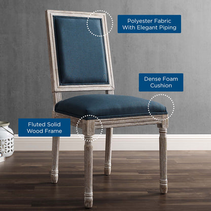 Court French Vintage Upholstered Fabric Dining Side Chair, Fabric, Wood, Brown Natural Blue, 23159