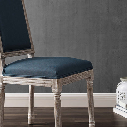 Court French Vintage Upholstered Fabric Dining Side Chair, Fabric, Wood, Brown Natural Blue, 23159
