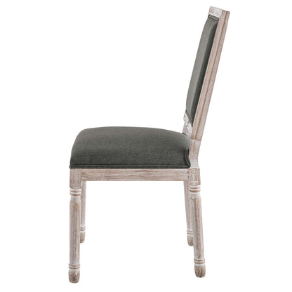 Court French Vintage Upholstered Fabric Dining Side Chair, Fabric, Wood, Brown Natural Grey Gray, 23160
