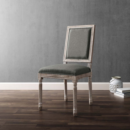 Court French Vintage Upholstered Fabric Dining Side Chair, Fabric, Wood, Brown Natural Grey Gray, 23160