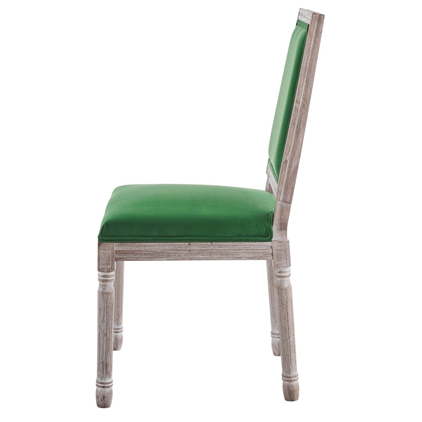 Court French Vintage Performance Velvet Dining Side Chair, Velvet, Wood, Brown Natural Green, 23258