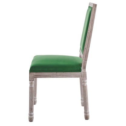 Court French Vintage Performance Velvet Dining Side Chair, Velvet, Wood, Brown Natural Green, 23258