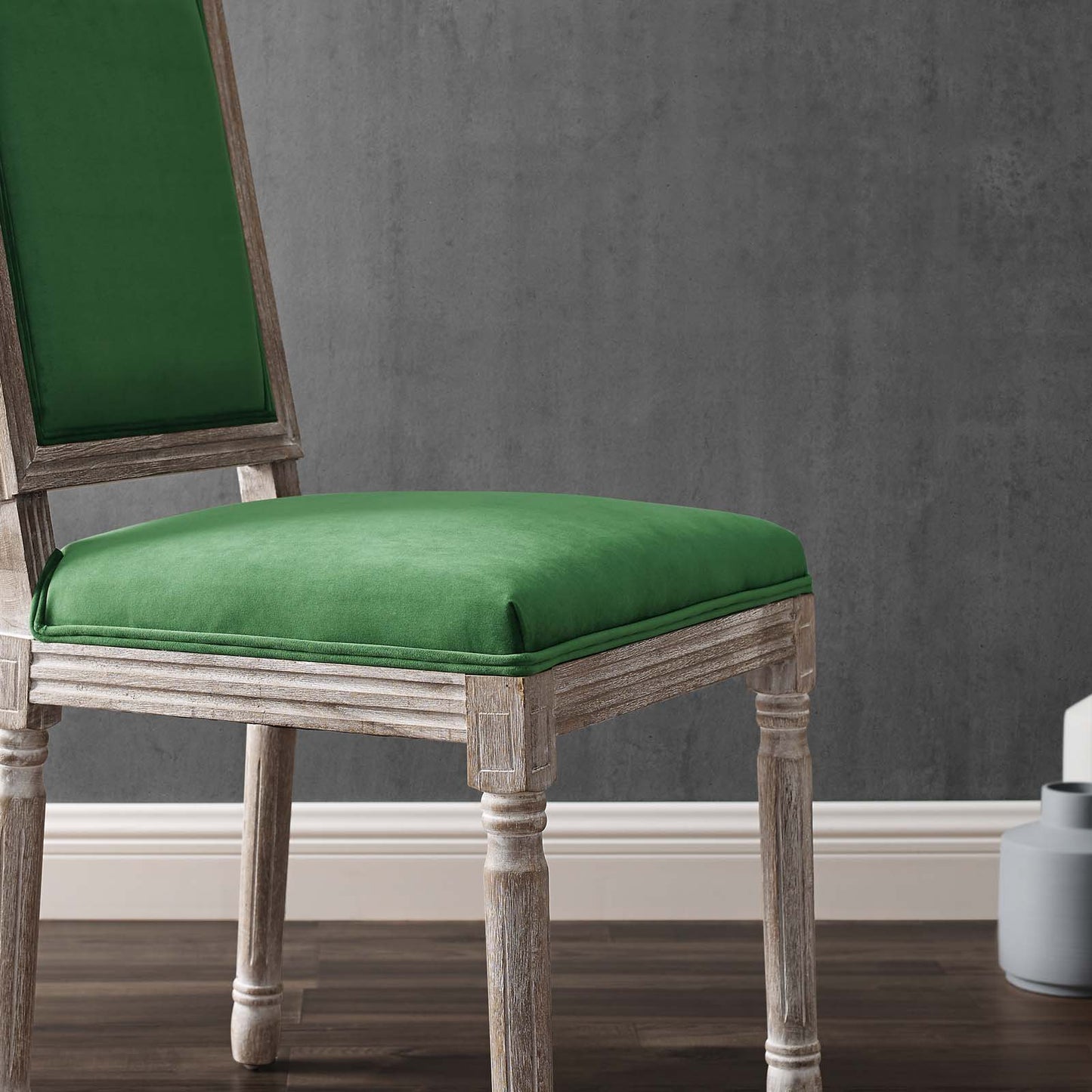 Court French Vintage Performance Velvet Dining Side Chair, Velvet, Wood, Brown Natural Green, 23258