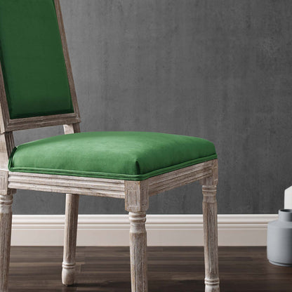 Court French Vintage Performance Velvet Dining Side Chair, Velvet, Wood, Brown Natural Green, 23258