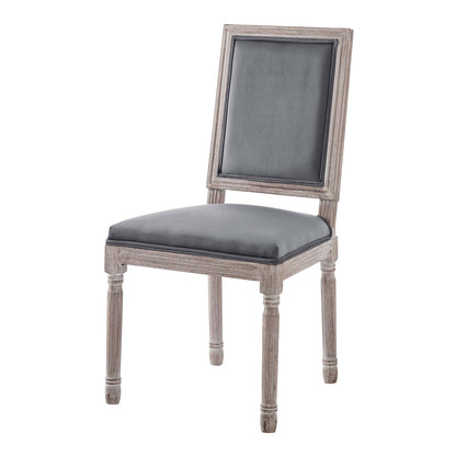 Court French Vintage Performance Velvet Dining Side Chair, Velvet, Wood, Brown Natural Grey Gray, 23259