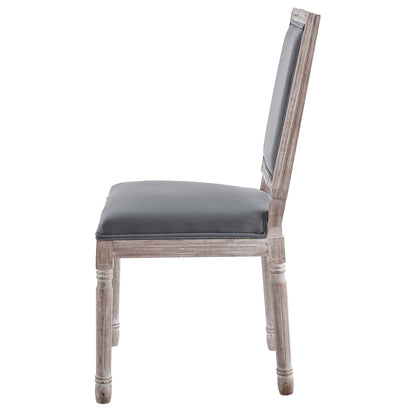 Court French Vintage Performance Velvet Dining Side Chair, Velvet, Wood, Brown Natural Grey Gray, 23259