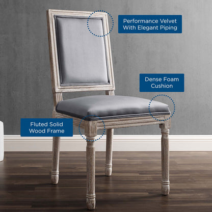 Court French Vintage Performance Velvet Dining Side Chair, Velvet, Wood, Brown Natural Grey Gray, 23259