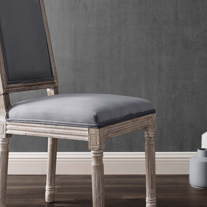 Court French Vintage Performance Velvet Dining Side Chair, Velvet, Wood, Brown Natural Grey Gray, 23259
