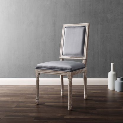 Court French Vintage Performance Velvet Dining Side Chair, Velvet, Wood, Brown Natural Grey Gray, 23259