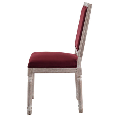 Court French Vintage Performance Velvet Dining Side Chair, Velvet, Wood, Brown Natural Red, 23260