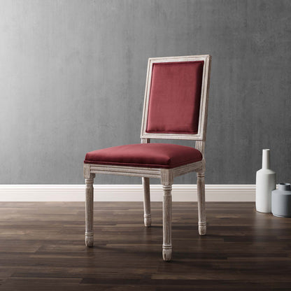 Court French Vintage Performance Velvet Dining Side Chair, Velvet, Wood, Brown Natural Red, 23260