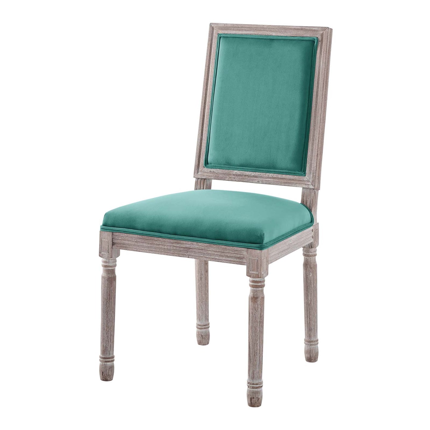 Court French Vintage Performance Velvet Dining Side Chair, Velvet, Wood, Brown Natural Blue, 23261