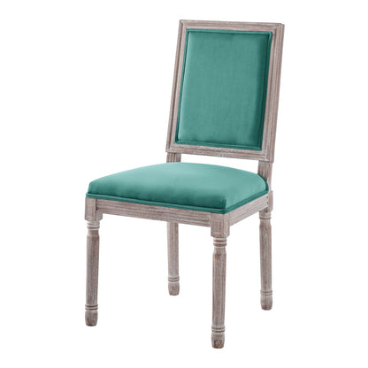 Court French Vintage Performance Velvet Dining Side Chair, Velvet, Wood, Brown Natural Blue, 23261