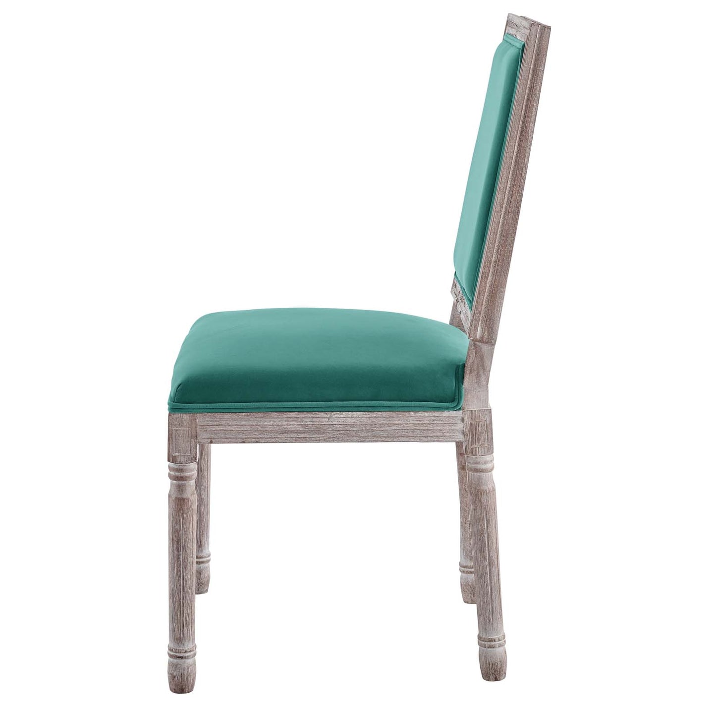 Court French Vintage Performance Velvet Dining Side Chair, Velvet, Wood, Brown Natural Blue, 23261