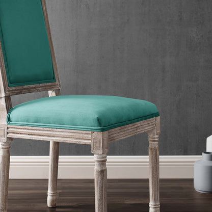 Court French Vintage Performance Velvet Dining Side Chair, Velvet, Wood, Brown Natural Blue, 23261